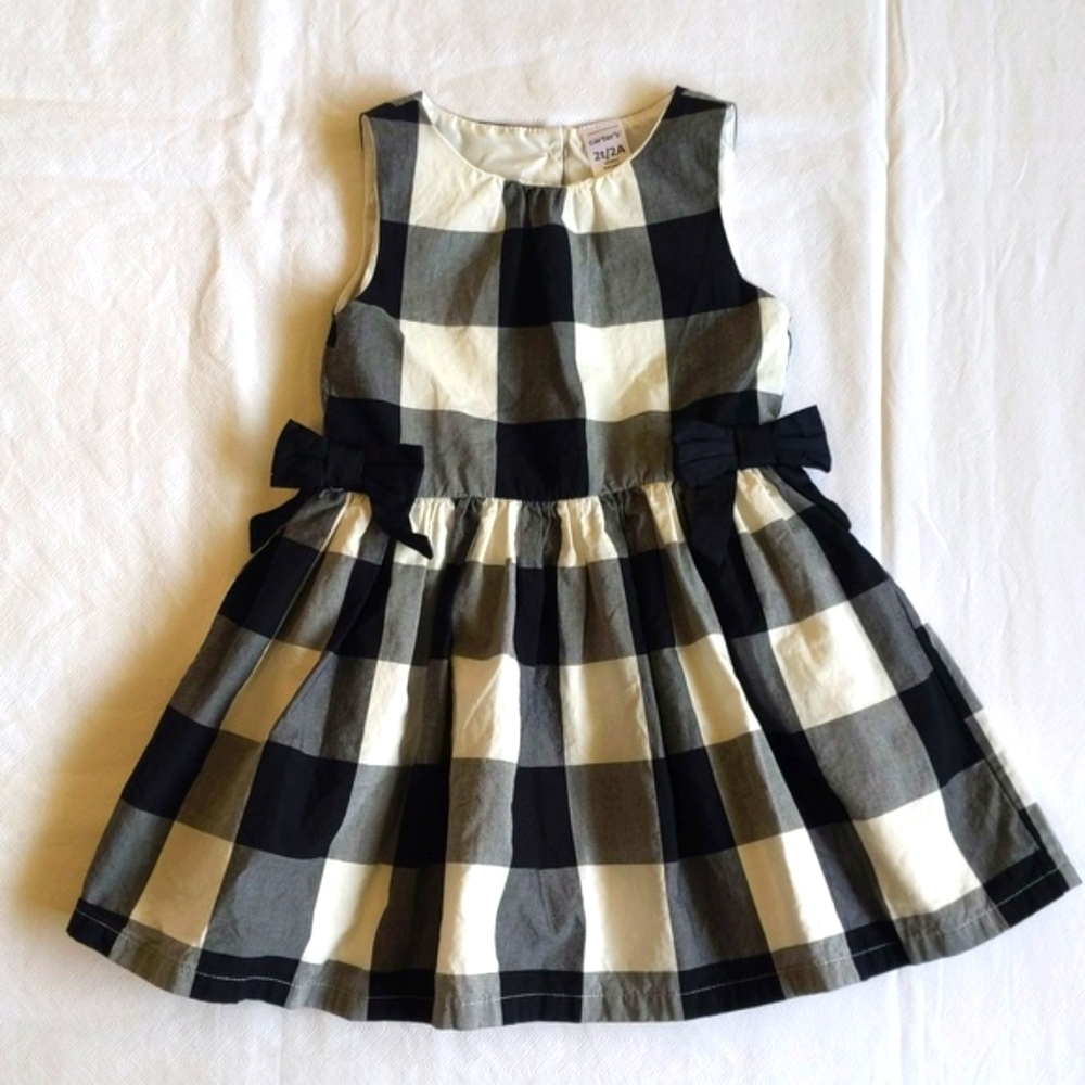 Carter's 2T Black White Buffalo Plaid Dress Holiday Christmas Photo Coquette Bow